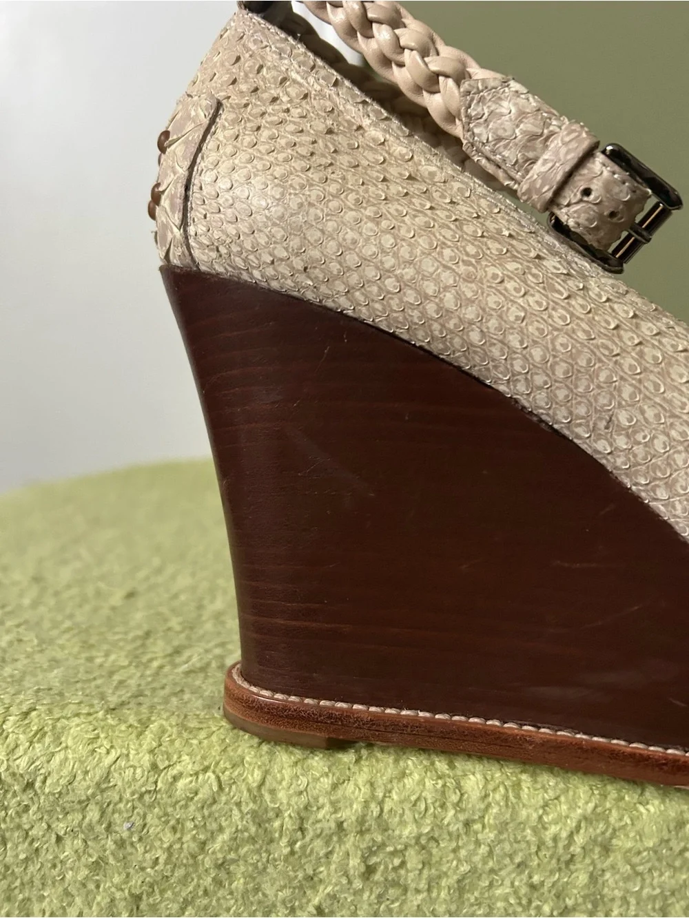 Tod's Beige Snake Skin Leather Mary Jane Wedge Pumps Sz 39